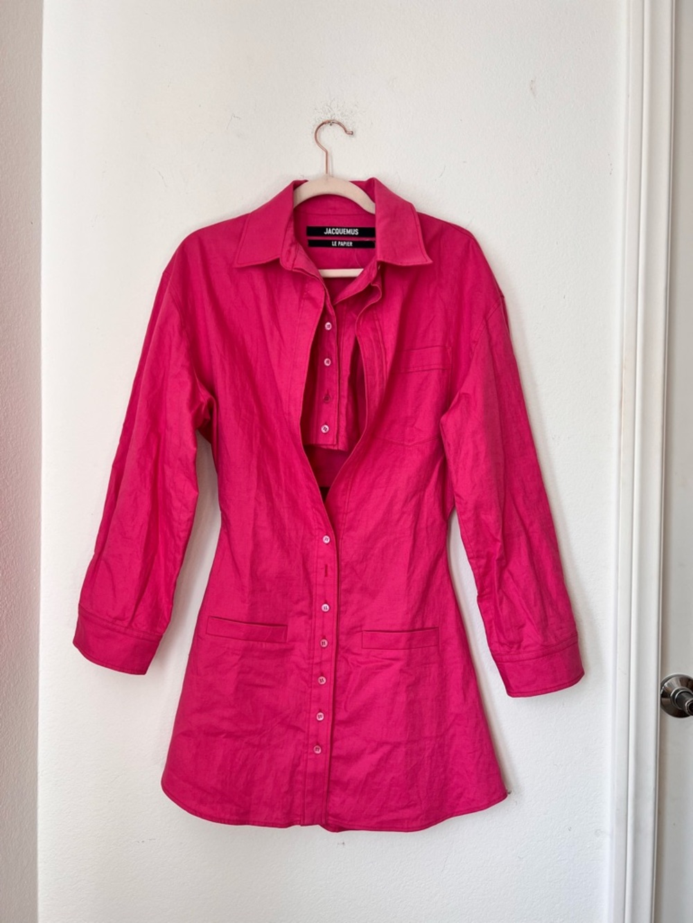 Jacquemus La Robe Baunhilha Pink Mini Shirt Dress FR 34 Cotton Linen Designer - Picture 3 of 10